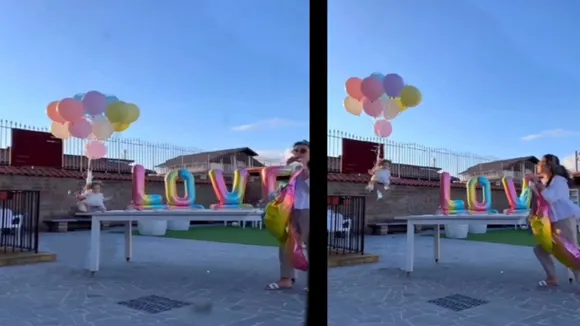 baby Fly in Air, baby Fly in Air with balloons, viral video baby Fly in Air with balloons, Amazing Video, viral video,. Viral news