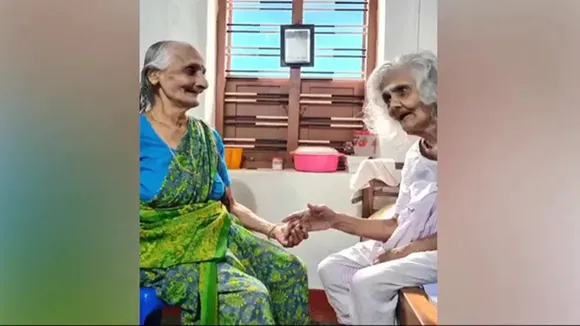 Friends of 80 years meet in years, wholesome reunion old women friends of 80 years, grandmother meeting her friend of 80 years, viral wholesome videos, old woman meets her friend of 80 years, indian express
