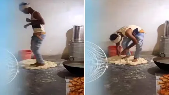 trending Video, viral video, worker kneading flour with feet in a mill, sting operation video, video of kneading flour with feet, trending mill video, viral video of flour kneading, shocking video, viral video of labourer, video of mill worker, v