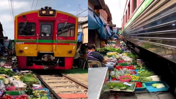 Railway Line Market, Thailand Food Market, Rom Hup Market, Railway, Railway Line Market, Tourists, viral video