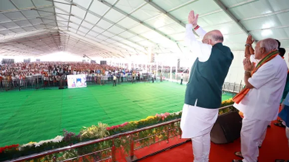 Amit Shah during the inauguration of Gorata Martyrs' Memorial and statue of Sardar Vallabhbhai Patel