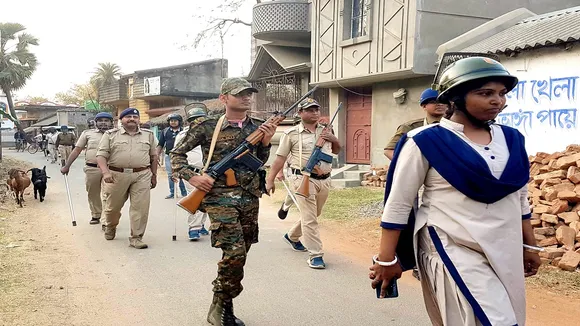 RAF & Police force conduct a route march ahead of West Bengal Panchayat Election 2023 at Haraipur village