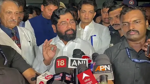 Eknath Shinde speaks to the media