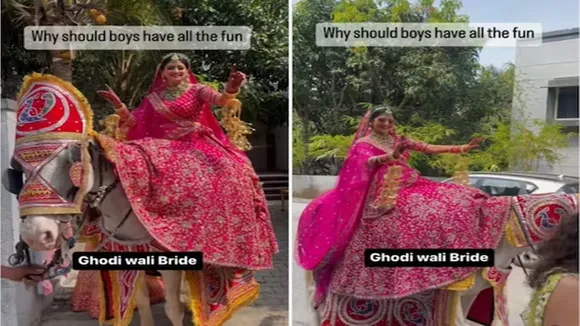 shadi, dulhan, Unique wedding, The bride climbed the mare instead of the groom, The bride made a spectacular entry by riding a mare, Video of the bride riding a horse went viral, bride sitting on a horse leaving the groom, People liked the new style of the bride very much, Dhansu entry of the bride robbed the party, unique entry of the bride, AJAB GAJAB NEWS, KHABRE JARA HATKE, VIRAL NEWS, OMG, WEIRD NEWS