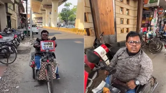 specially abled man sells samosa,food cart,specially abled man,Nagpur,Science,samosa