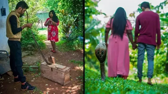 Pre-Wedding Photoshoot With Snake, Man Woman And Cobra, Cobra, Bizarre Pre-Wedding Photoshoot, Pre-Wedding Photoshoot, wedding, viral photo,