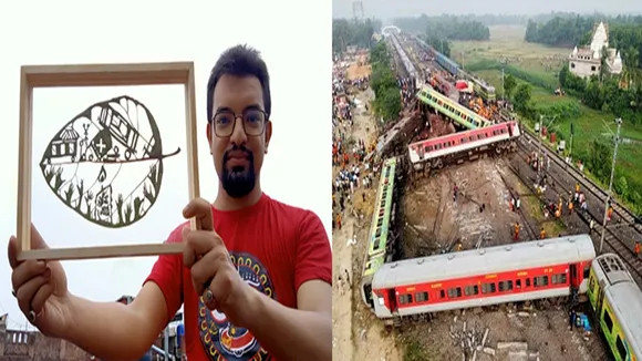 Coromandel Express Accident, Leaf Art, ইন্ডিয়া বুক অফ রেকর্ডস, Leaf artist rickdeep, কলকাতা খবর, এক্সক্লুসিভ নিউজ, Coromandel Express, Coromandel Express accident, odisha-Bengal train, Coromandel news, Odisha news, Odisha train crash, Indian Railways, Indian Railways history, indian Express news, গাছের পাতায় ফুটে উঠলো তালগোল পাকানো করমন্ডলের কামরা,করমন্ডল এক্সপ্রেস দুর্ঘটনা,