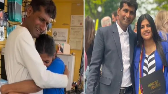 father-daughter relationship, unique, unparalleled, Shrutva Desai, father's great act, surprise, graduation, India, Canada, distance, dramatic scene, store, off surprise, burst into tears, excitement, unforgettable experience, papa, taken aback, emotion, fortunate, wonderful father, love, caption, video, social media users, touching, reunion, comments area, parents, love, sad experience, Humans of Bombay, classmates, visas, airfare, broken, customer, tears, finest moment