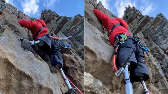 Viral video of man climbs a steep cliff, double amputee man climbs a steep cliff, ips officer shares video, inspirational video, motivational video, heart touching video, trending video, social media, viral news, monsoon,