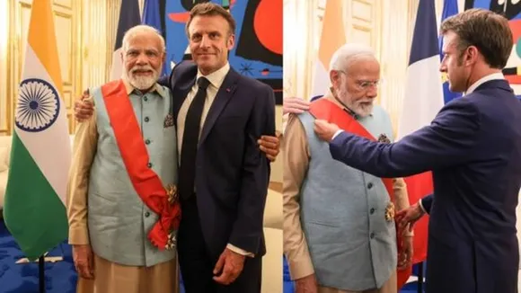 modi in france, pm narendra modi, narendra modi, emmanuel macron, french president emmanuel macron, france, paris, legion of honour, modi in paris