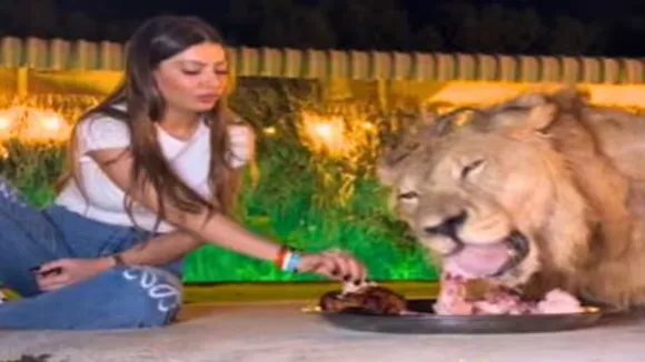 lion viral video,women with lion,girl with lion,girl eathing with lion,Lion and woman eating same plate,Girl eat fearlessly with lion,viral video,girl playing with lion,lion with women,lion with girl video