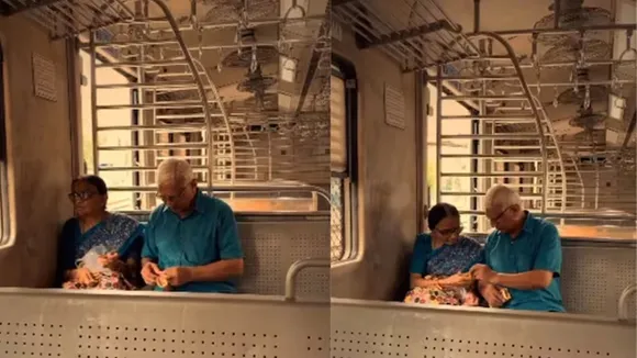 viral video, kolkata local train, elderly bengali couple