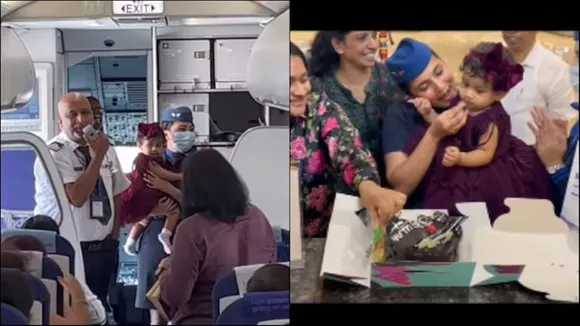 indigo, cabin crew, pilot, kochi airport, birthday, little girl, trending, viral video,",