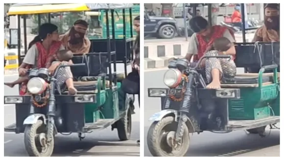 woman with child,woman drives e-rickshaw,viral video,trending video,instagram video,viral bhayani,twitter video,emotional video,motivational video" />
