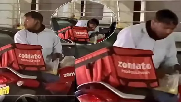 Zomato, Food, Social Media Viral, latest viral video, social media viral video, zomato boy eating food in plastic bag, zomato delivery boy viral video