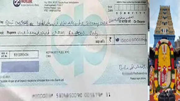 Trending News​, Viral News, cheque of Rs 100 crore, Sri Varaha Lakshmi Narasimha Swamy Vari Devasthanam, Simhachalam, Visakhapatnam,,100