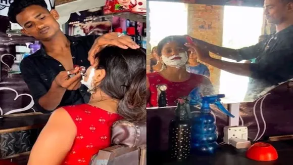 girl shave in saloon, girl shaving in saloon viral video, girl shaving beard video, girl beard video, girl apply shaving cream on face, girl shaving cream video, weird news, latest news, trending news, ajabgajab, shocking news, latest news in