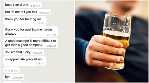 boss receives late night wp text from drunk employee