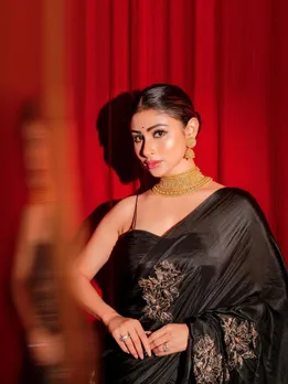 Mouni Roy Black Silk Saree
