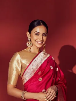 Rakul Preet Singh Red Banarasi Saree
