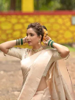 Rupali Bhosle White Nauvari Saree