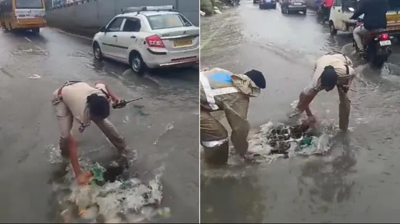 Cop,drain,Hyderabad,Viral,Video,Twitter