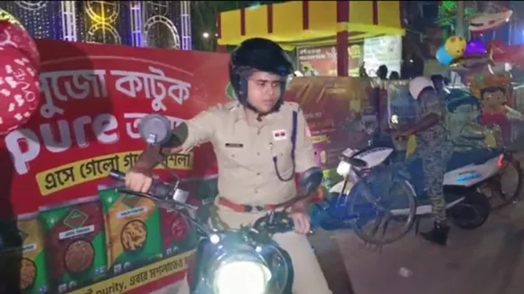 Baruipur police super rides bike check the police security during the Durga Puja