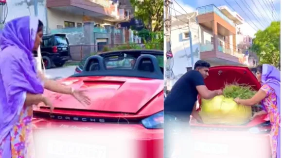 porsche viral video, porsche video, porsche car video, grass in porsche car,,