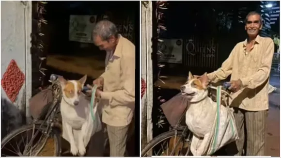 mumbai, security guard, pet dog, heartwarming, cute, viral video,