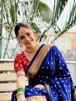 Amruta Khanvilkar Blue Paithani Saree