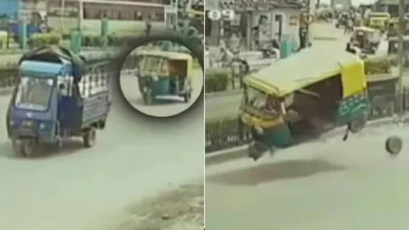uto suddenly jumped into air,Mysterious video,Shocking Accident Video,viral accident video,accident,auto accident,Viral