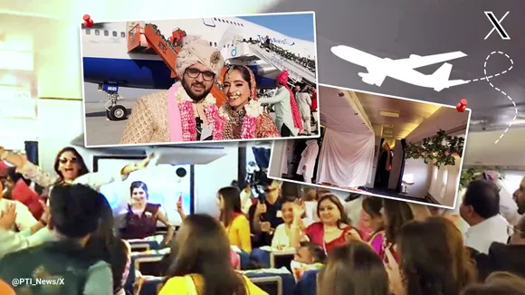 Indian businessman Dilip Popley hosted his daughter’s wedding aboard a private jet.