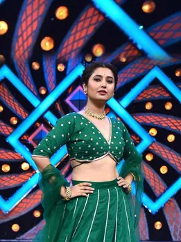 Prajakta Mali Green Lehenga Look