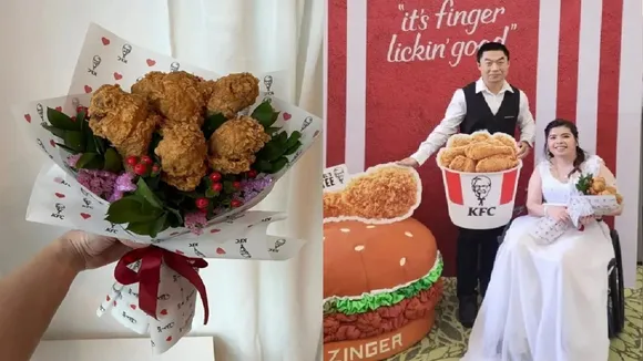 KFC Themed wedding,food themed wedding,viral news,trending news,Singapore couples KFC themed wedding,fried chicken themed wedding,food news,viral food news,viral wedding news,wedding trends"