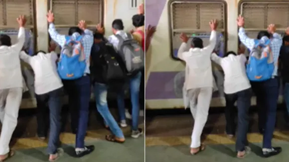 Passengers push Mumbai local train to save man, Passengers push Mumbai local train, Mumbai local train, Mumbai local, humanity, humanity video, viral video, trending video, Mumbai , Mumbai news