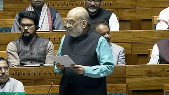 Union Home Minister Amit Shah speaking during the discussion on Ram Temple in the Lok Sabha on Saturday. (Screengrab)
