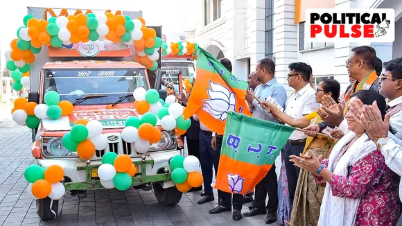 Leaders of Bharatiya Janata Party (BJP) from Assam flag off the BJP election campaign vehicle ahead of Lok Sabha elections. (PTI)