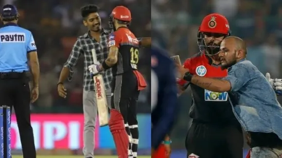 Virat Kohli, Virat Kohli fans, Pitch invader tharshed, RCB vs PBKS, বিরাট কোহলি, কোহলি সমর্থক, পাঞ্জাব কিংস বনাম আরসিবি, আইপিএল, IPL 2024