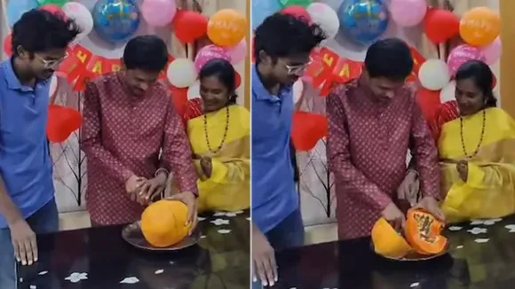 Organic Fruit cake,Viral video,papaya,papaya cake,birthday,birthday cake,cake cutting,fruit cutting,Man Cuts Papaya,Man Cuts Papaya on His birthday"