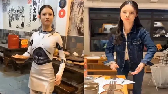 Viral Video, China Viral Video, Chinese Lady waiter, Waiter serve food in robotic style, viral news, trending news