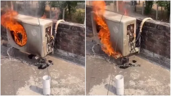 "Punjab"," heatwave"," viral video"," AC unit burning"," trending"," north india","