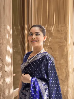 Sonalee Kulkarni Blue Silk Saree