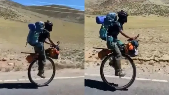 "Viral Video, Viral News, Cycle with only one wheel, one wheel bicycle, strange bicycle, most unique bicycle,