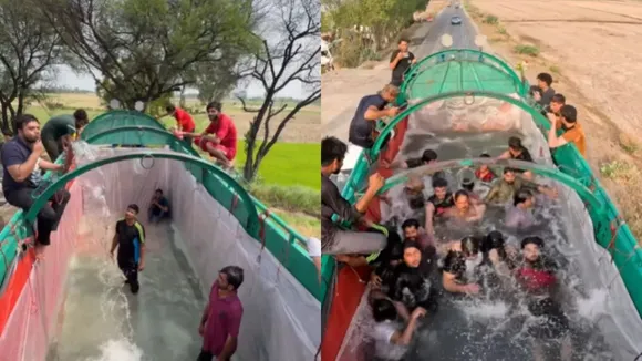 Viral Video, Truck Pool, Man made swimming pool in open truck, jugaad ka video, jugaad, trending news,