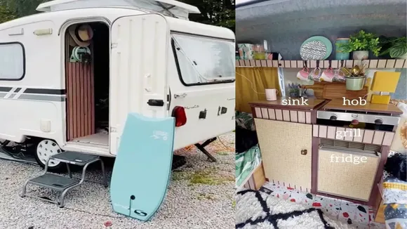 carvan looks tiny from outside , carvan looks tiny from outside but beautiful inside , people shocked to see inside carvan , tiny carvan has different world inside ,