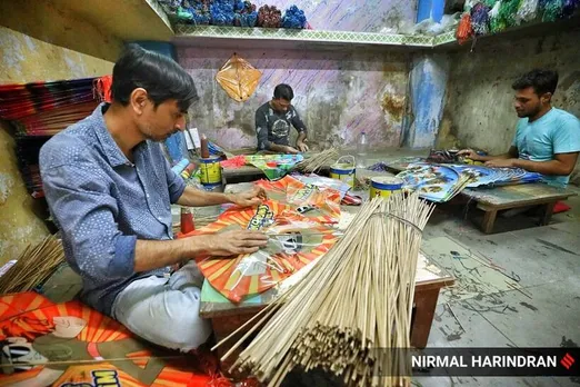 Workers making kite in Ahmedabad
