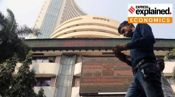 People walking outside the Bombay Stock Exchange (BSE) building in Mumbai in 2023. (Express Photo By Ganesh Shirsekar)