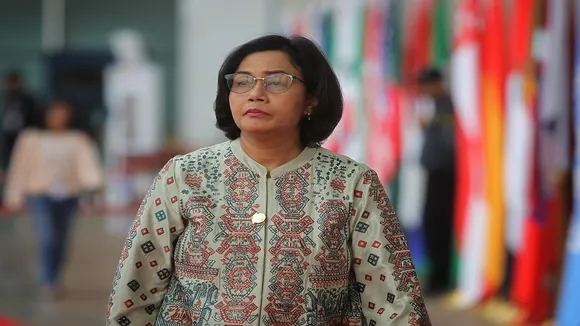 Indonesian Finance Minister Sri Mulyani Indrawati after G20 meetings on Monday at Mahatma Mandir. Express photo by Nirmal Harindran, 17-07-2023, Gandhinagar, Gujarat