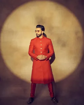 ranveer singh in rede sherwani set