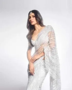 Mouni Roy wear strap blouse with net saree